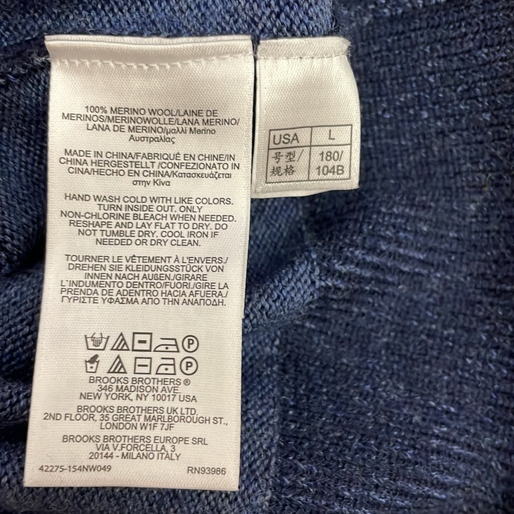 Brooks Brothers Navy 100% Extra Fine Merino Wool Zip Front Men's Cardigan Large - Picture 12 of 12